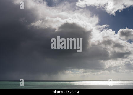 Stormy sky over the sea in East Prawle, Devon, UK Stock Photo