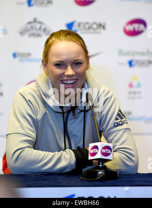 Eastbourne, Sussex, UK. 22nd June, 2015. Caroline Wozniacki speaking during a press conference at the Aegon International tennis tournament held in Devonshire Park Eastbourne Stock Photo