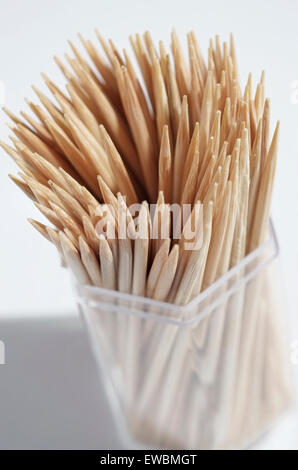 cocktail sticks in plastic container Stock Photo