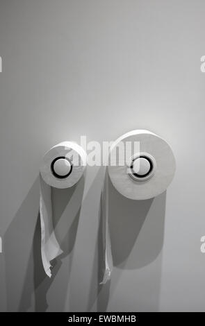 two toilet rolls on public convenience wall Stock Photo