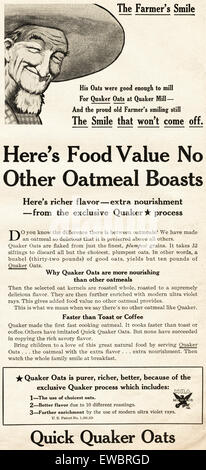 1930s Vintage American magazine advertisement dated November 1933 advertising QUAKER OATS oatmeal Stock Photo
