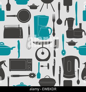 Grunge Retro vector illustration seamless pattern of kitchen too Stock Vector