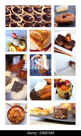 Collage of various French cakes and desserts Stock Photo