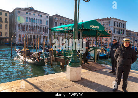 Gondola Service station on Grand Canal in Venice Venezia Italy Stock Photo