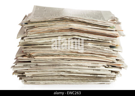 Old newspapers isolated on white background Stock Photo