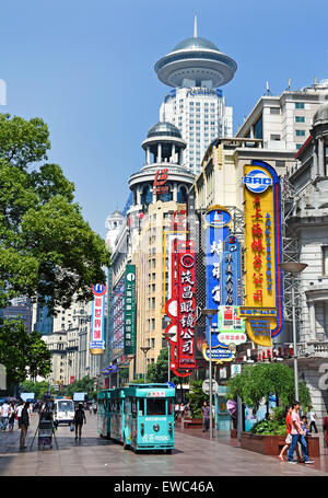 Visitors at Nanjing Road. Main shopping street of Shanghai. One of the busiest shopping streets in the world . East Nanjing Road Stock Photo
