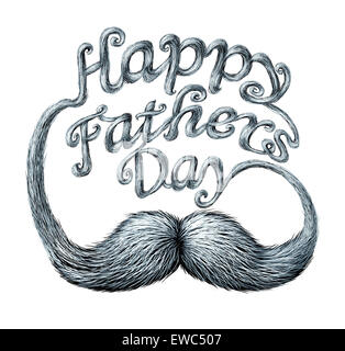 Fathers day symbol and concept as a thank you to the best dad message of love for being a great parent as a human white mustache with long whiskers shaped as written text. Stock Photo