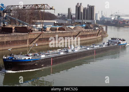 Fint oil tanker, Niehl harbour, Cologne, Germany. Stock Photo