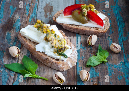 Fresh sourdough bread open sandwiches Stock Photo