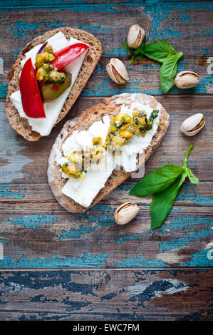 Fresh sourdough bread open sandwiches Stock Photo