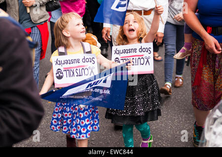 Young children on the End Austerity Now march in London on June 20 2015 Stock Photo