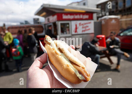 hotdog from bbp islendingar borda ss pylsur icelands best hot dog stand Reykjavik iceland Stock Photo