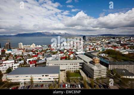aerial view looking north over the city of Reykjavik iceland Stock Photo