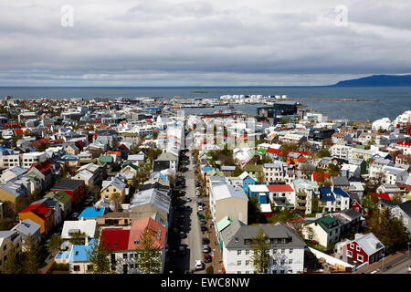 aerial view over the city of Reykjavik iceland viewed from the hallgrimskirkja Stock Photo