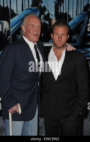 LOS ANGELES, CA - MARCH 22, 2011: James Caan & soon Scott Caan at the premiere of 'His Way', about Jerry Weintraub at Paramount Studios, Hollywood. Stock Photo