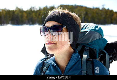 A young women looking West in Baxter State Park Stock Photo