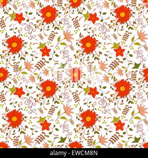 Red Flowers Colorful Seamless Pattern Background Stock Vector