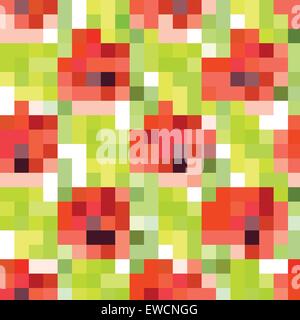Watercolor poppy in vintage style, vector seamless patten Stock Vector