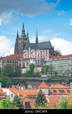 Prague skyline, view of the roofline of the Hradcany district in Prague showing St Vitus Cathedral and part of the Castle complex, Czech Republic. Stock Photo