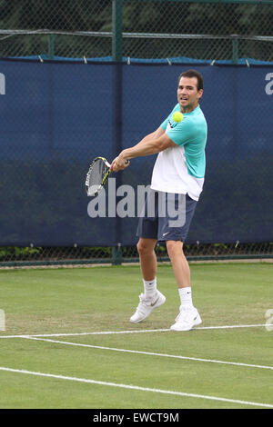 Nottingham, UK. 23rd June, 2015. Aegon Nottingham Open Tennis Tournament. Adrian Mannarino (France) in action against Aljaz Bedene (Great Britain) in the second round Credit:  Action Plus Sports/Alamy Live News Stock Photo