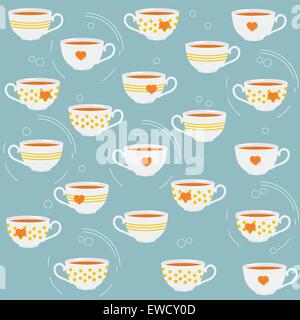 Cute tea cups. Vector seamless pattern. Stock Vector