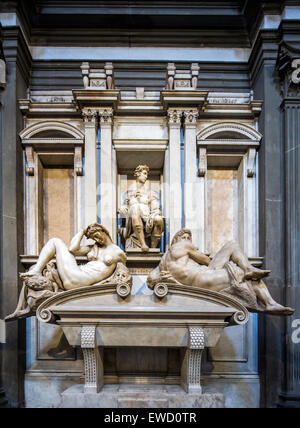tomb of Giuliano di Lorenzo de' Medici, sculpture by Michelangelo, New Sacristy, Basilica of San Lorenzo, Florence, Italy. Stock Photo