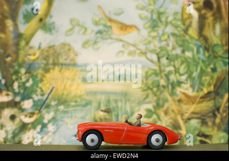 Dinky sports car driving through countryside Stock Photo