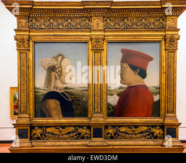 Duke and Duchess of Urbino by Piero della Francesca, Galleria degli Uffizi, Florence, Italy Stock Photo