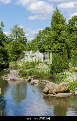 Crystal Palace Park, sculptures of dinosaurs, London England United Kingdom UK Stock Photo