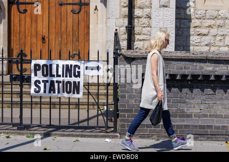 Polling station sign, London England United Kingdom UK Stock Photo