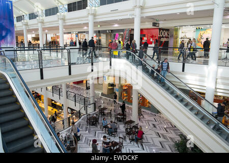 Canberra centre , escalators town centre shopping mall stores in the centre of Canberra in the australian capital territory ACT , australia Stock Photo