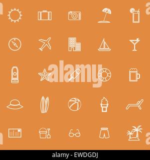 Summer line icons on orange background, stock vector Stock Vector