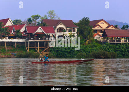 HOTELS on DON KHONG ISLAND in the 10 Thousand Islands area along the Mekong River - SOUTHERN, LAOS Stock Photo