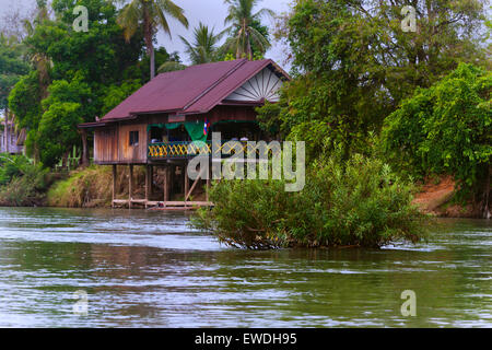 A RESTAURANT on DON DET ISLAND in the 4 Thousand Islands area along the Mekong River - SOUTHERN, LAOS Stock Photo