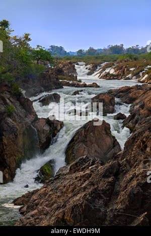 The DON KHON WATERFALL on DON KHON ISLAND in the 4 Thousand Islands area of the Mekong River - SOUTHERN, LAOS Stock Photo