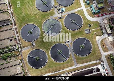 aerial view of a water treatment works, or sewage works, Yorkshire, UK Stock Photo