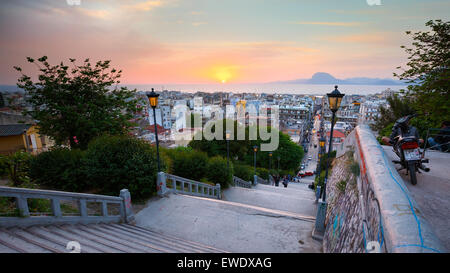 View of the city of Patras from the staircase leading from city centre to the top of the castle hill Stock Photo