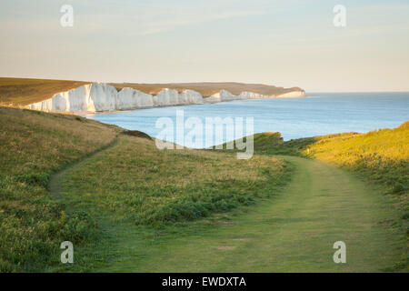 The Seven Sisters chalk cliffs near Seaford, East Sussex, England Stock Photo