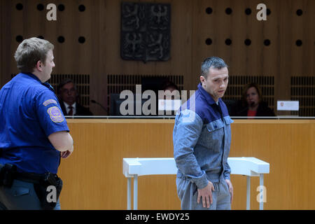 Prague, Czech Republic. 24th June, 2015. A Czech district court today released on parole David Berdych (pictured), head of the 'Berdych gang' who was sentenced to 15 years for robberies and kidnapping, after more than 11 years spent in prison, in Prague, Czech Republic, June 24, 2015. The case of the Berdych gang has been the largest organised crime case in the Czech Republic. (CTK Photo) © CTK/Alamy Live News Stock Photo