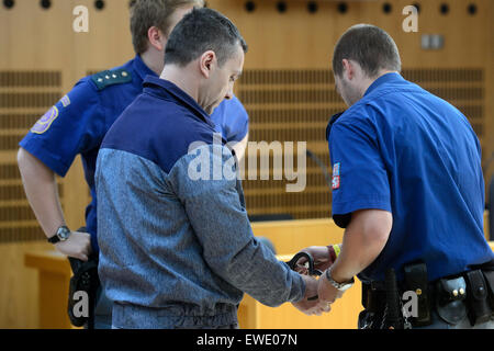 Prague, Czech Republic. 24th June, 2015. A Czech district court today released on parole David Berdych (pictured), head of the 'Berdych gang' who was sentenced to 15 years for robberies and kidnapping, after more than 11 years spent in prison, in Prague, Czech Republic, June 24, 2015. The case of the Berdych gang has been the largest organised crime case in the Czech Republic. (CTK Photo) © CTK/Alamy Live News Stock Photo