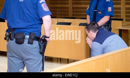 Prague, Czech Republic. 24th June, 2015. A Czech district court today released on parole David Berdych (pictured), head of the 'Berdych gang' who was sentenced to 15 years for robberies and kidnapping, after more than 11 years spent in prison, in Prague, Czech Republic, June 24, 2015. The case of the Berdych gang has been the largest organised crime case in the Czech Republic. (CTK Photo) © CTK/Alamy Live News Stock Photo