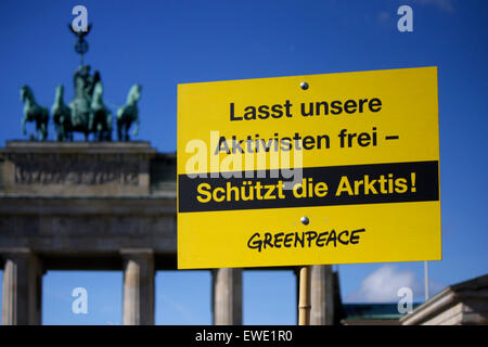 SEPTEMBER 28, 2013 - BERLIN: 'Lasst unsere Aktivisten frei!' (Release Our Activists!') - protest by Greenpeace against Russia in Stock Photo