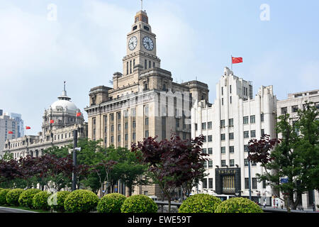 Custom House and Bank of Communication  Old Historic Buildings on The Bund Shanghai China  ( European style architecture ) Stock Photo