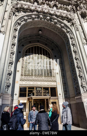 New York City,NY NYC,Manhattan,Lower,Financial District,Broadway,Woolworth building,front,entrance,neo-Gothic style architecture,group leader,NY150325 Stock Photo