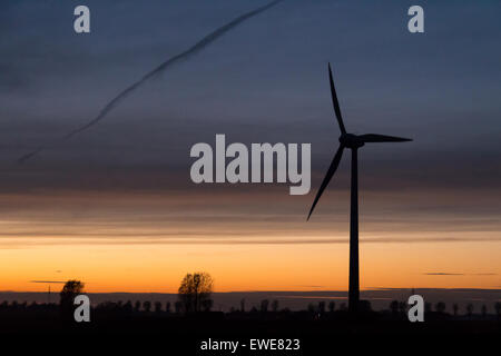 Hinte, Germany, Wind Turbine in the dusk Stock Photo