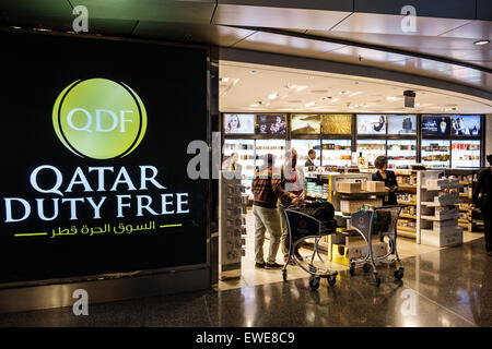 Qatar,Doha,Middle East,Eastern,Hamad International Airport,DOH,terminal,gate,interior inside,shopping shopper shoppers shop shops market markets marke Stock Photo