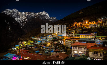 Namche Bazaar looking across to Kongde Ri (6187m), Khumbu region, Nepal. Stock Photo