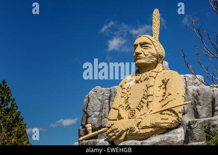 Sitting Bull figure made of lego bricks, Legoland Park, Billund, Denmark Stock Photo