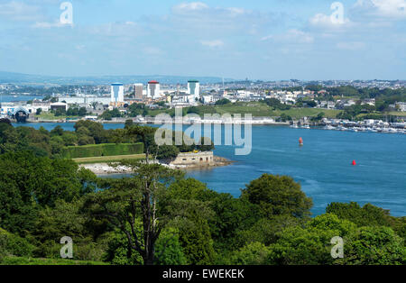 A view of Devonport from Mount Edgcumbe in Cornwall, UK Stock Photo