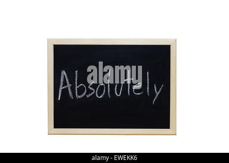 Absolutely written with white chalk on blackboard. Stock Photo
